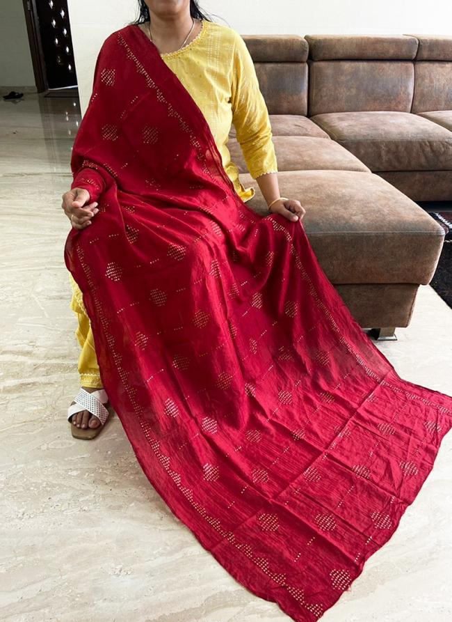 Chanderi Red Casual Wear Sequins Work Dupatta